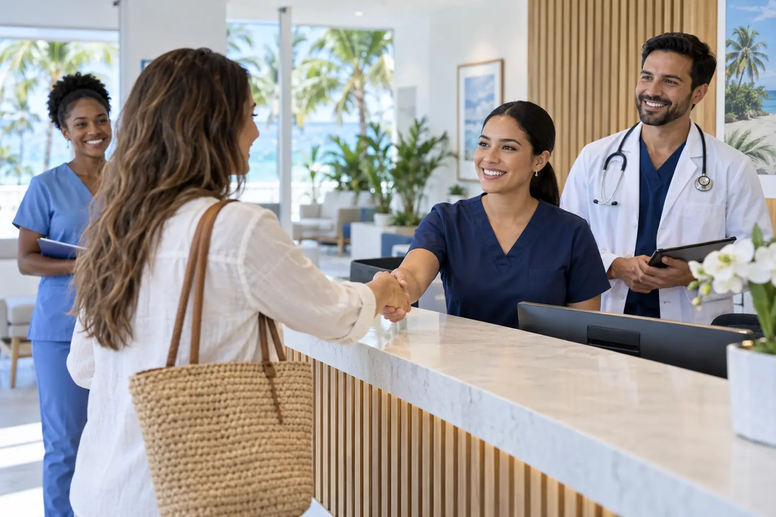 Equipo médico de Punta Cana Doctors en un entorno clínico luminoso